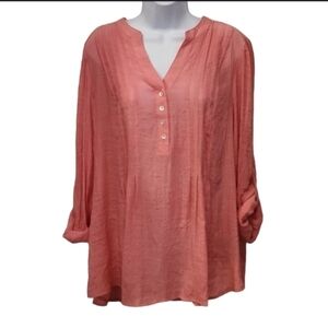 Zac & Rachel Coral Henley Linen Top